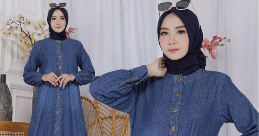 gamis denim cocok dengan jilbab warna apa